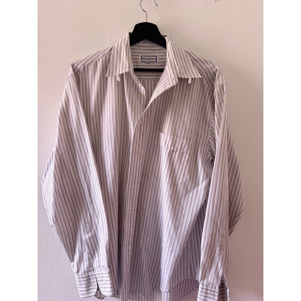 Yves Saint Laurent Mens Dress Shirt 16.5 34-35 Striped Long Sleeve Button Down